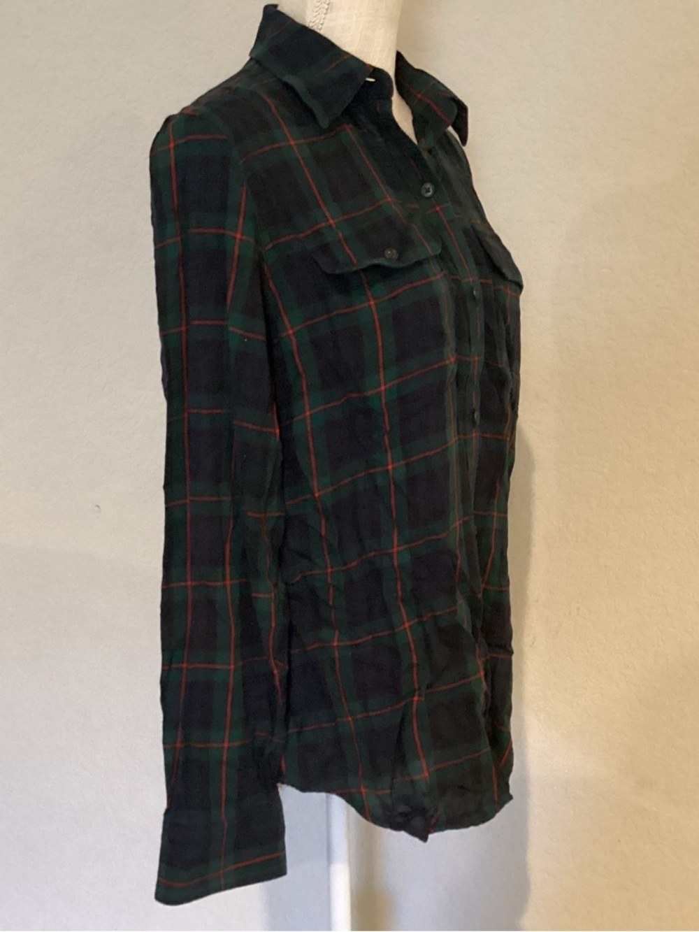 Chaps Plaid Button-Up Shirt in Green, Navy and Red - Picture 2 of 4